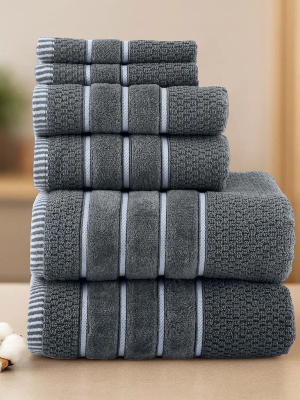 NWT Plymouth Home 6-Piece 100% Cotton Towel Set - gray